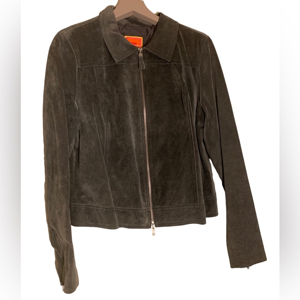 Woman’s petite XS or girl’s L … dark grey genuine leather classy jacket
